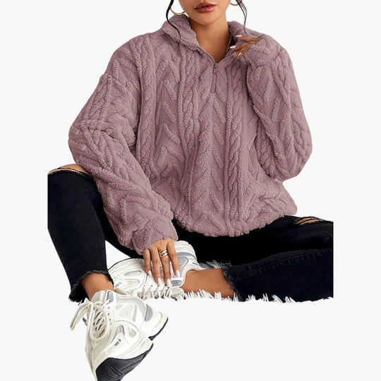 Cable Knit Half-Zip Fleece Sweatshirt - Cosy Fit for Women - Made by Jessica