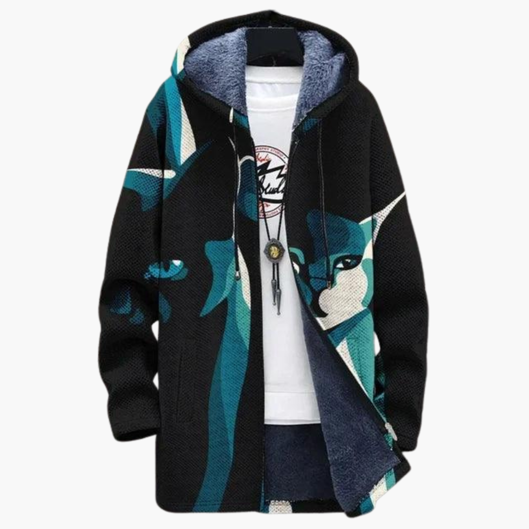 Men’s Zip-Up Hoodie with Hood and Graphic Print