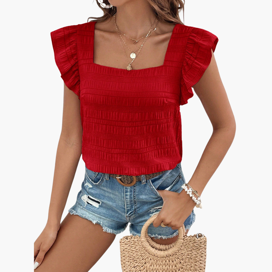 Women’s Blouse with Square Neck and Ruffle Sleeves
