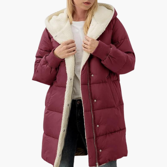 Women’s Hooded Puffer Coat with Fleece Lining and Slim Fit