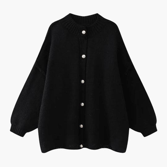 Women's Oversized Knit Cardigan with Button-Up Front and Ribbed Cuffs