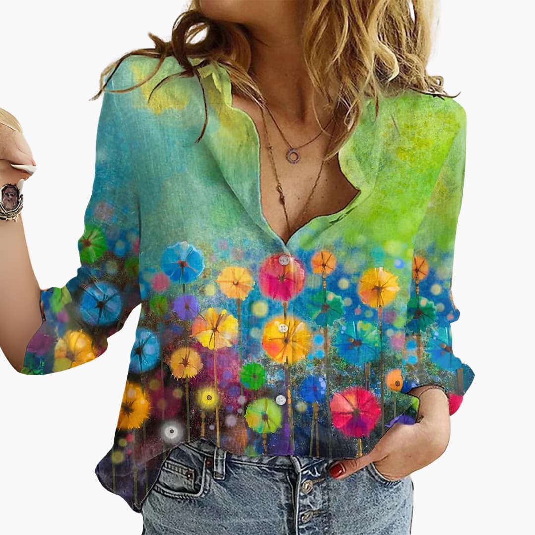 Women’s Blouse with Button Front and Roll-Up Sleeves