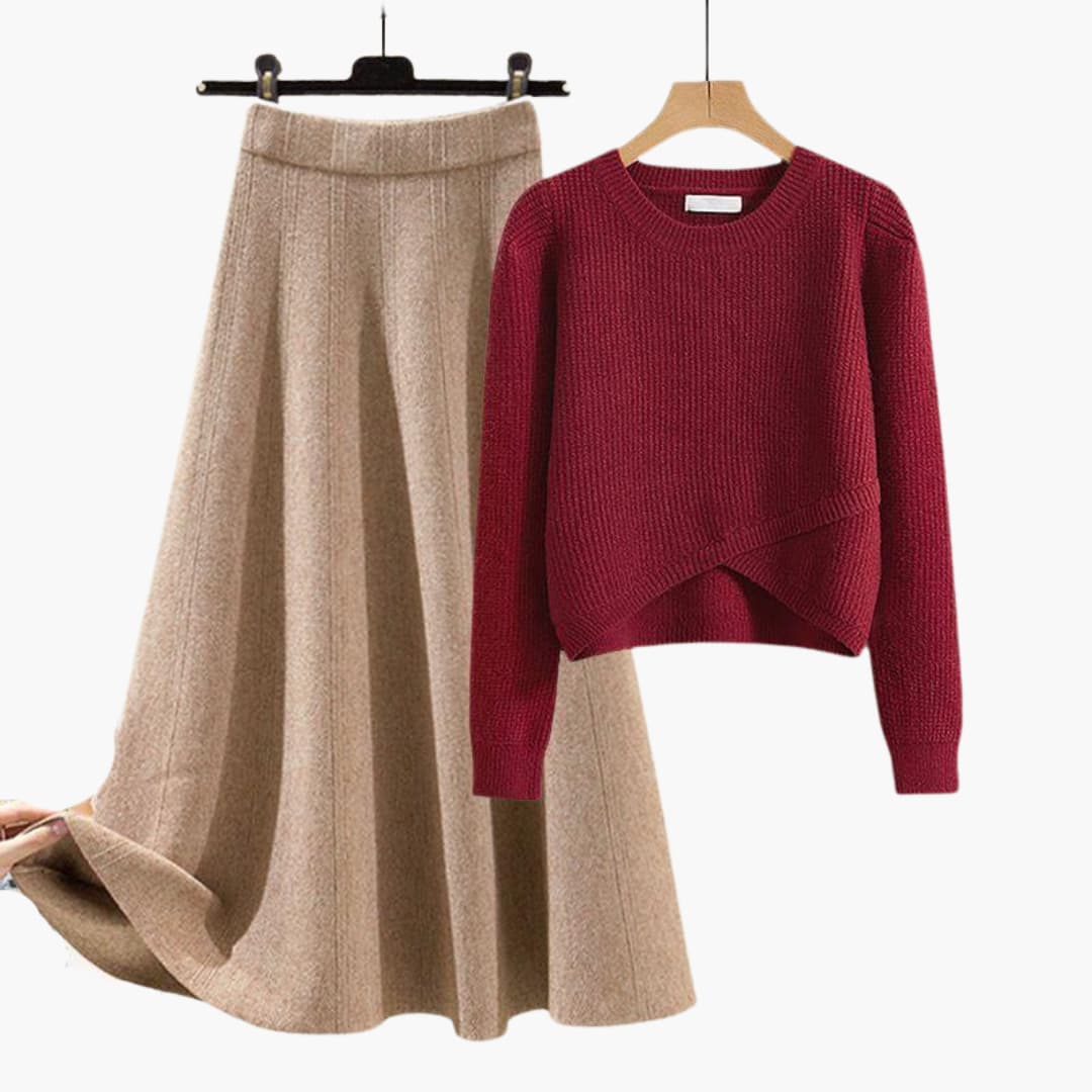 Women's Knit Sweater and A-Line Skirt Outfit
