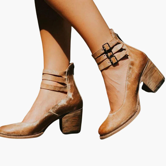 Women’s Ankle Boots with Block Heel and Buckle Detail