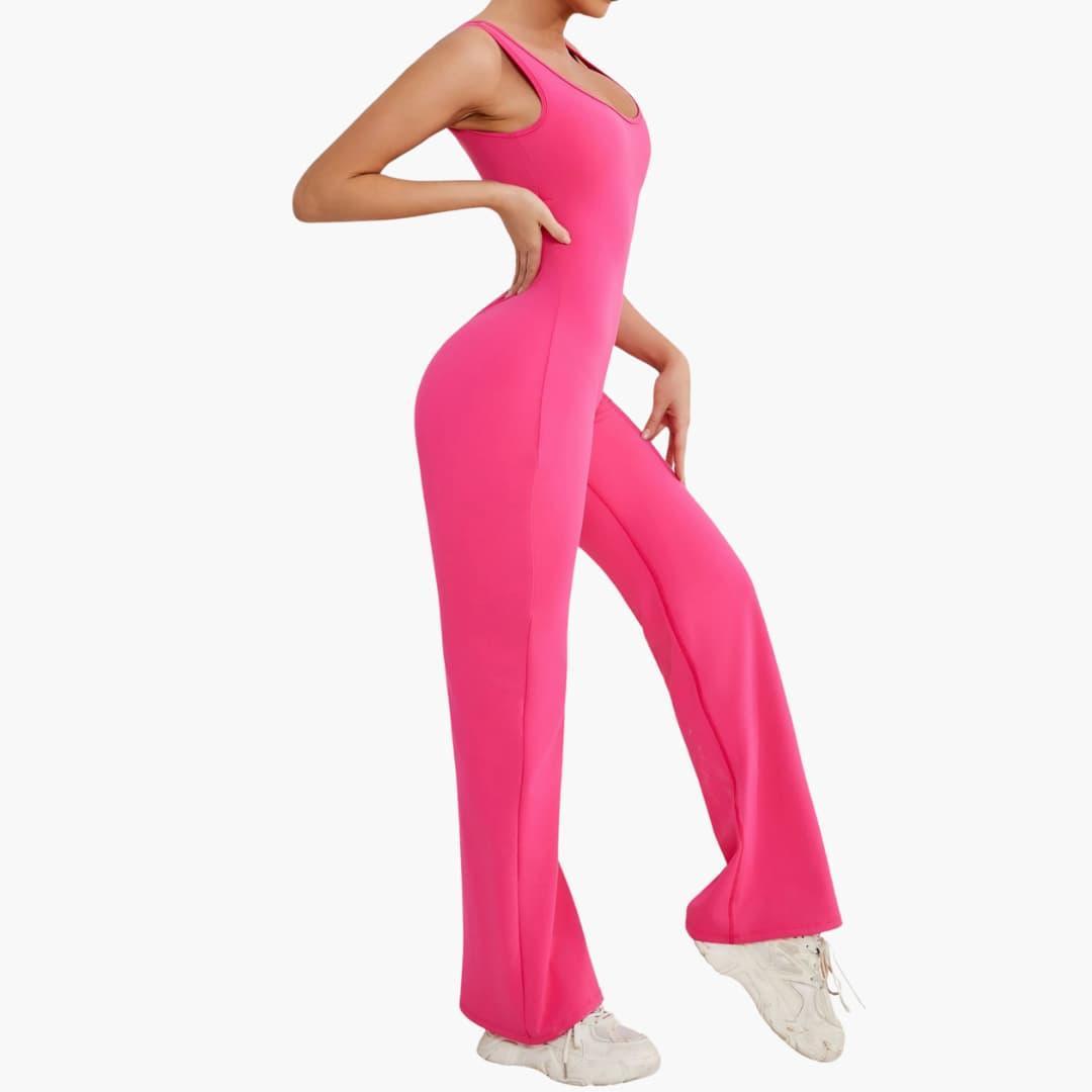 Women's Activewear Tracksuit with Sleeveless Scoop Neck and Flared Leg Trousers