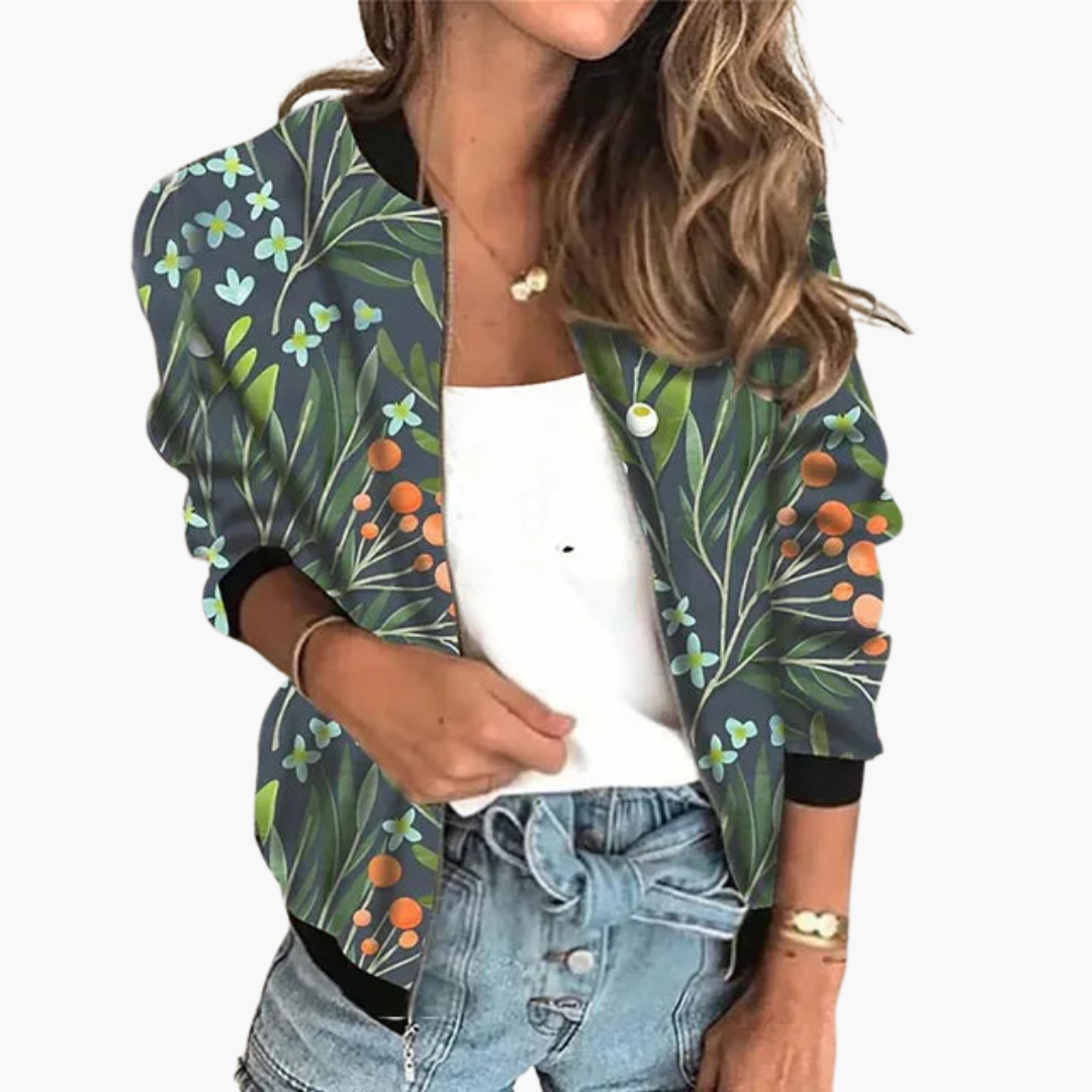 Women’s Jacket with Zip Fastening and Floral Print