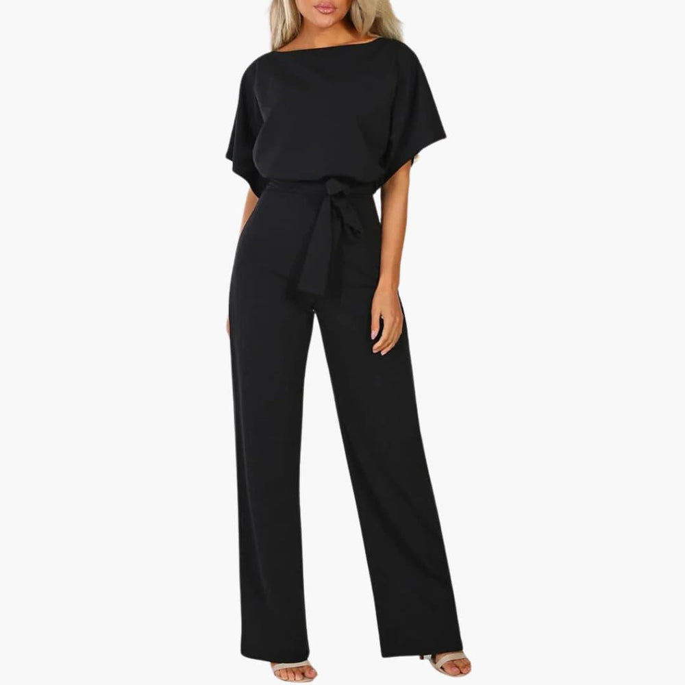 Women's Wide-Leg Jumpsuit with Belted Waist and Scoop Neckline