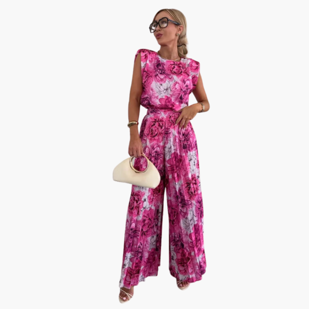 Women's Co-ord Set with Sleeveless Top and Pleated Wide-Leg Trousers