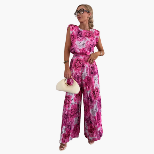 Women's Co-ord Set with Sleeveless Top and Pleated Wide-Leg Trousers