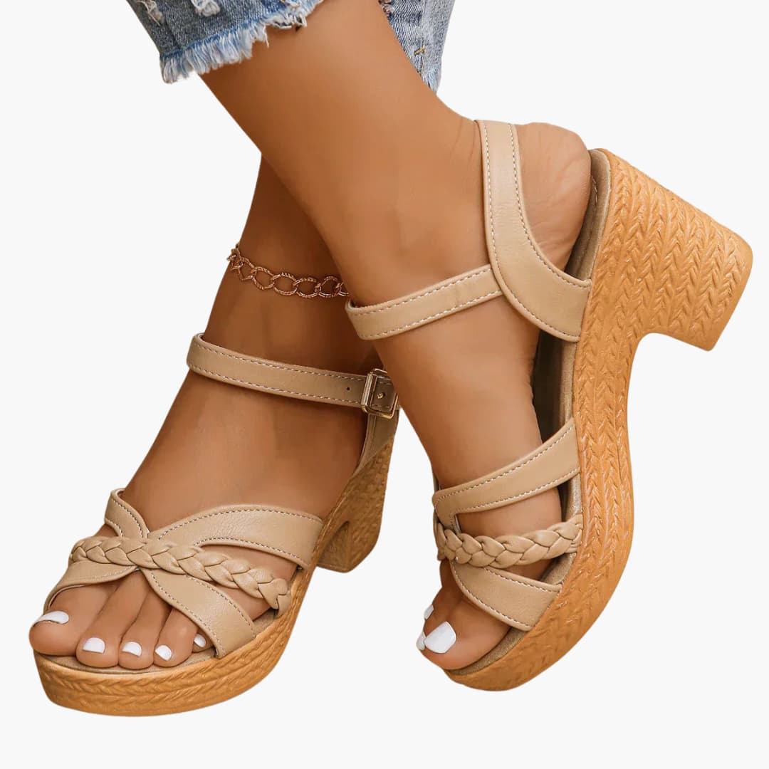 Women’s Wedge Sandals with Platform Sole and Buckle