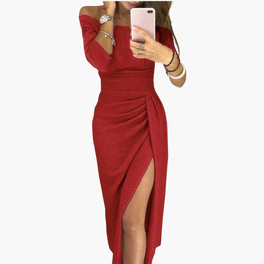 Women's Evening Gown with Off-Shoulder Design and Side Split