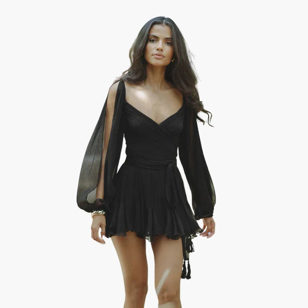 Women’s Mini Dress with V-Neck and Ruffled Hem