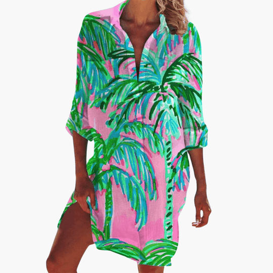 Women's Shirt Dress with Button-Down and Floral Print