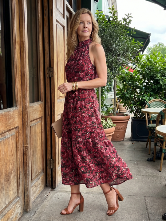 Anise | High Neck Floral Tiered Midi Dress