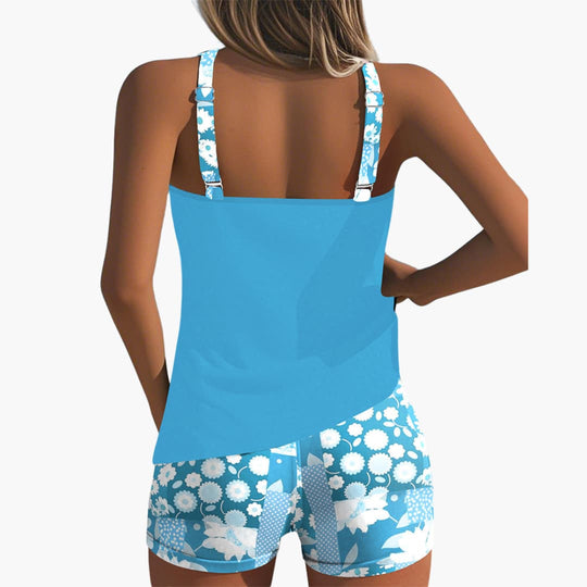 Women’s Tankini Set with Scoop Neck and Mid-Rise Shorts