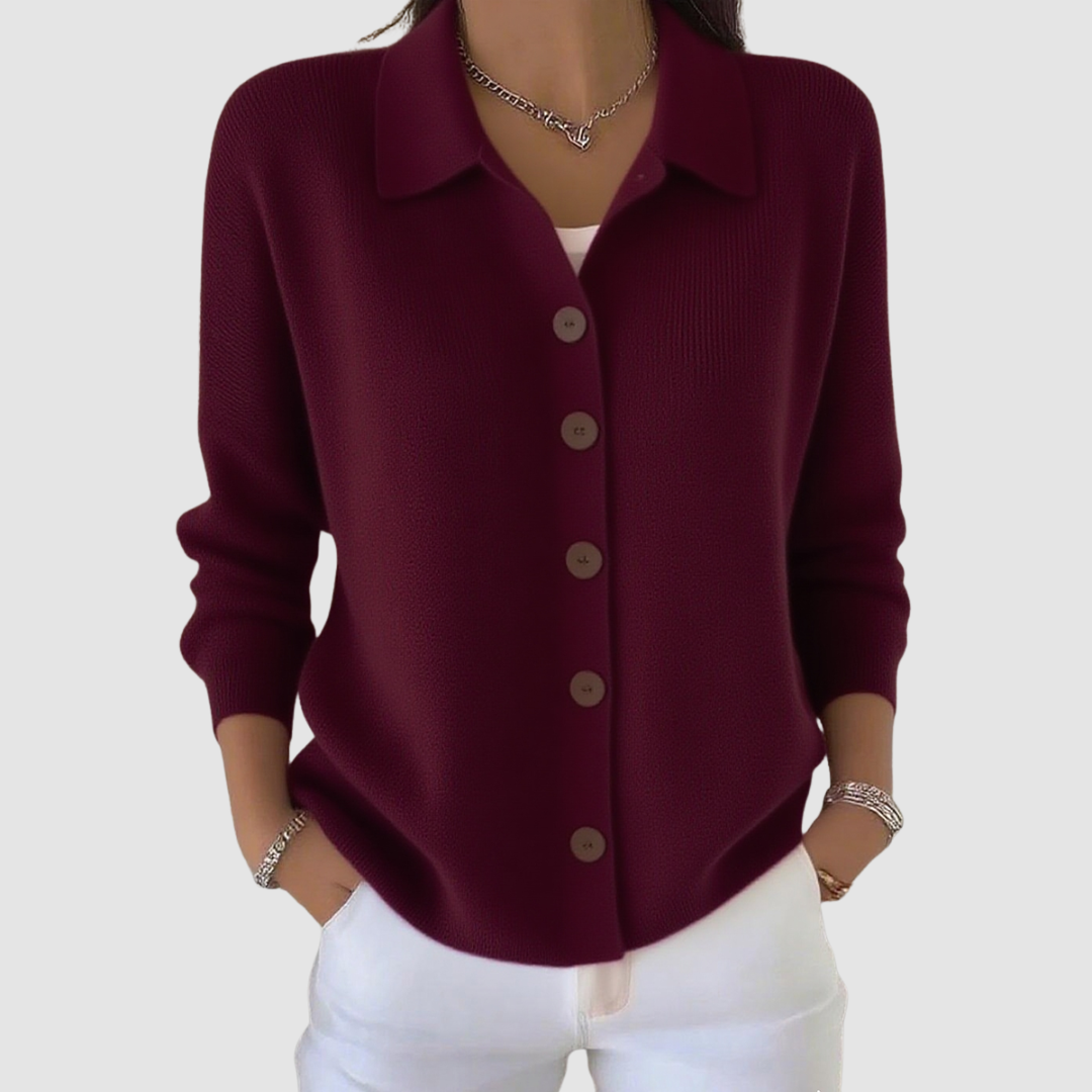 Women's Knit Cardigan with Button-Up Closure and Relaxed Fit