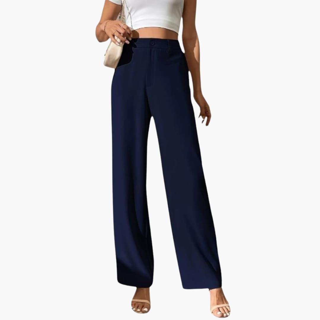 Women's High-Waist Trousers with Wide-Leg and Pleats