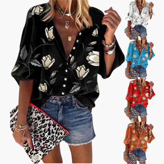 Women’s Blouse with Floral Pattern and Relaxed Fit