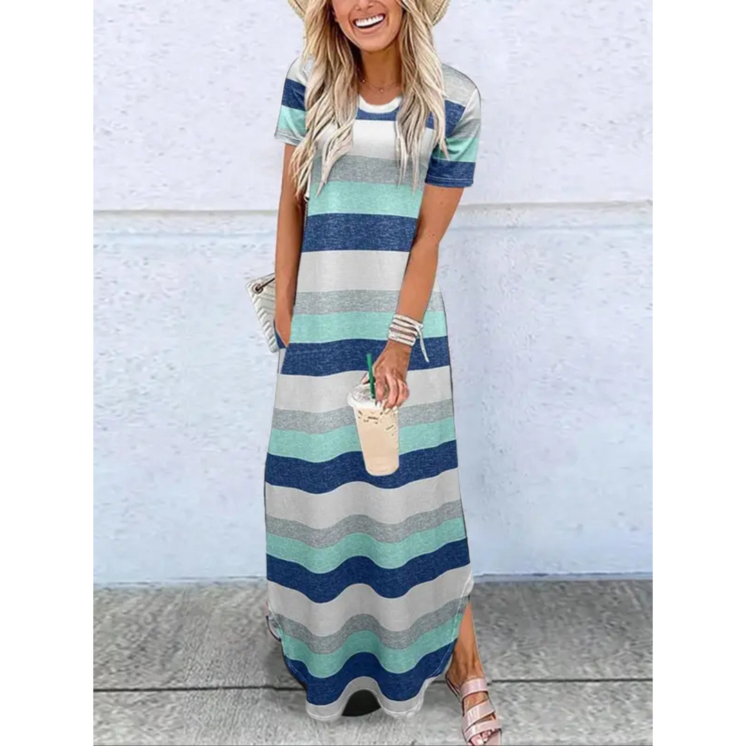 Women's Casual Maxi Dress with Round Neck and Flowing Fit
