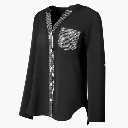 Women’s Long-Sleeve Blouse with V-Neck and Sequins