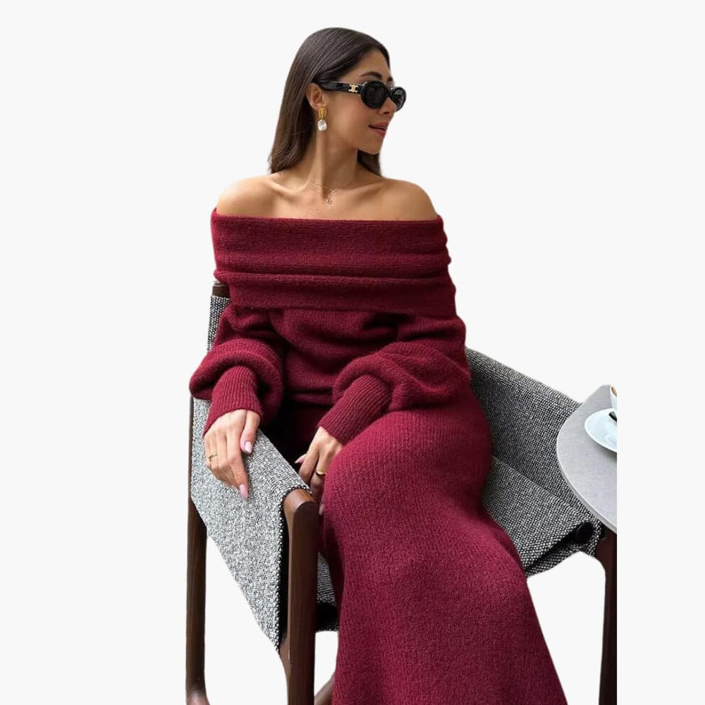 Women’s Knitted Maxi Dress with Long Sleeves and Pullover Design