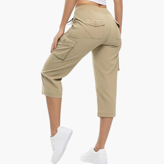 Women's Cargo Capri Shorts with Elastic Waistband and Utility Pockets