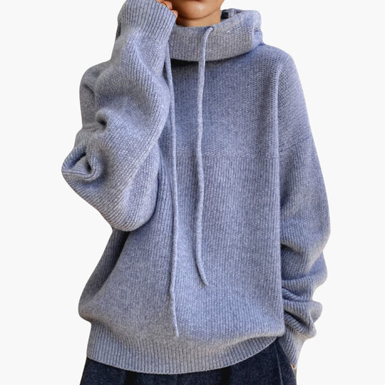 Women's Turtleneck Jumper with Long Sleeves and Drawstring Detail