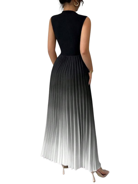 Women's Sleeveless Evening Dress with Pleated Skirt and Ombre Design