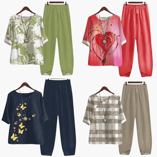 Women's Loose-Fit Two-Piece Set with Floral Print Top and Trousers