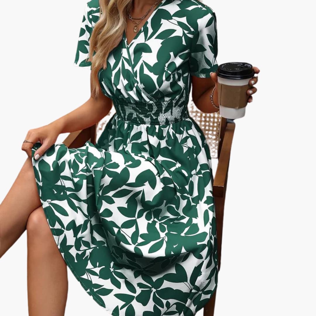 Women's Wrap Dress with V-Neck and Elastic Waist