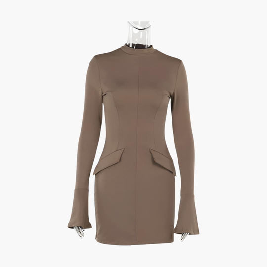 Women's Bodycon Mini Dress with Long Sleeves and Bell Cuffs