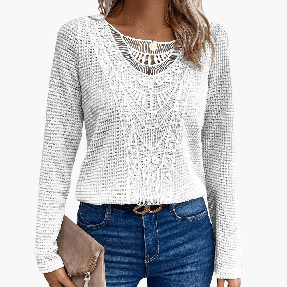 Women's Long Sleeve Top with Lace Crochet Detailing