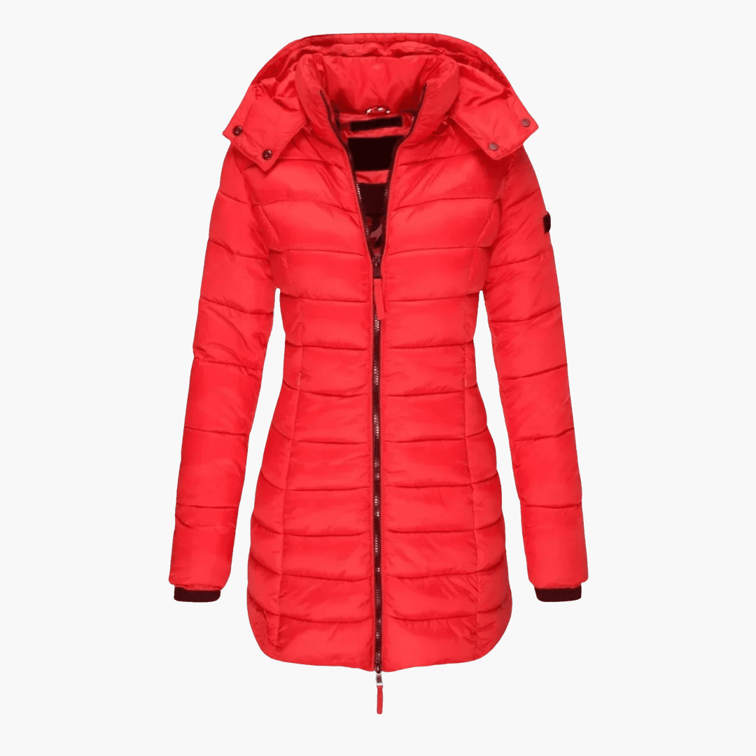 Women’s Hooded Quilted Puffer Coat with Detachable Hood and Tailored Fit