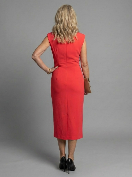 Thessaly | Sleeveless Structured Midi Dress with Front Slit