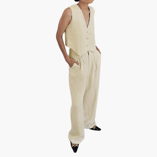 Women’s V-Neck Vest and Wide-Leg Trousers Set