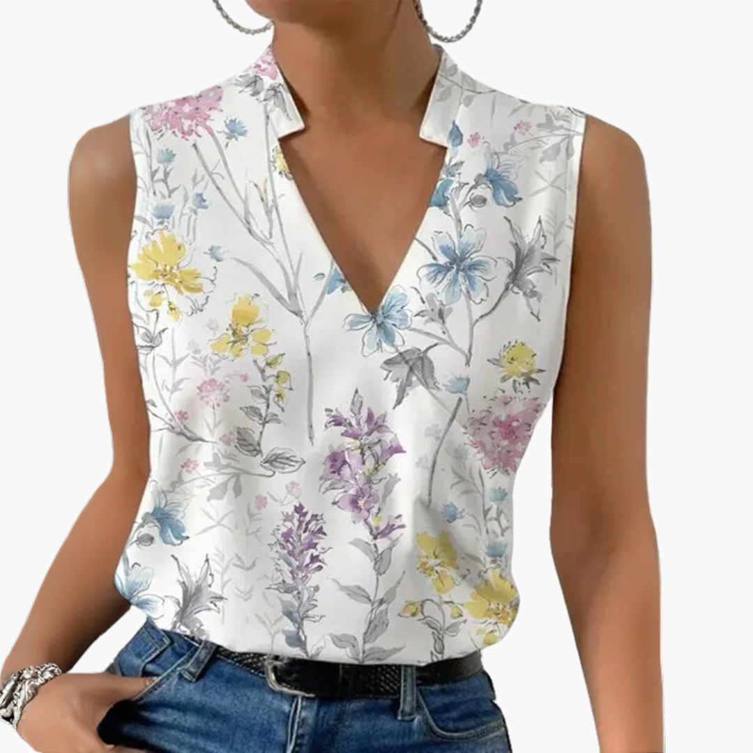 Women’s Top with V-Neck and Woven Construction