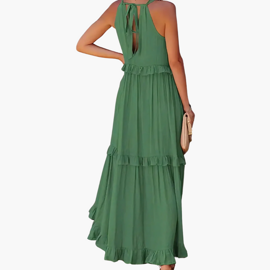 Women’s Maxi Dress with Cascading Ruffle Tiers and Adjustable Straps