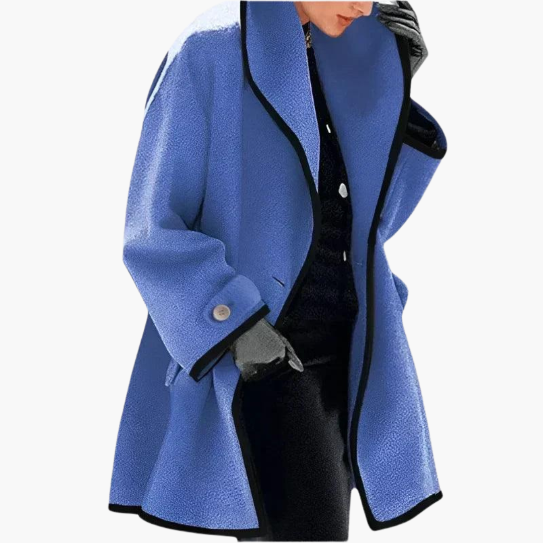 Women’s Open Front Winter Coat with Contrast Trim and Side Pockets