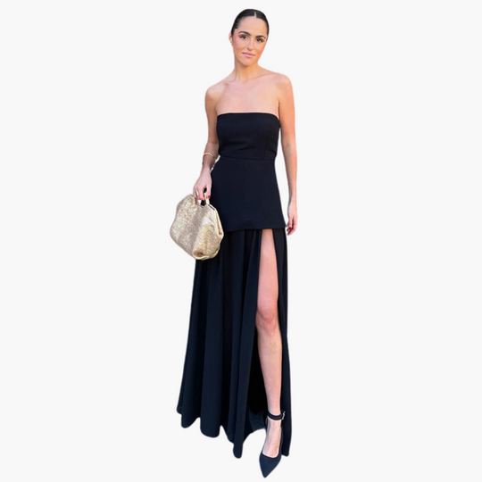 Women’s Evening Dress with Sheer Skirt and Overlay