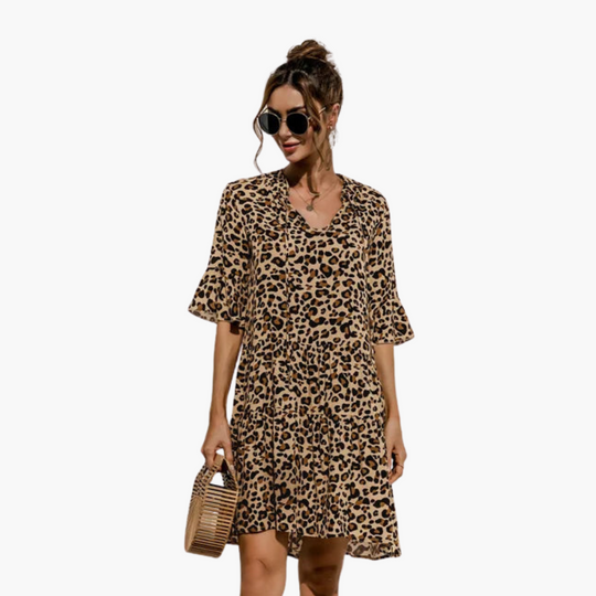 Women’s Mini Dress with Leopard Print and Drop Waist