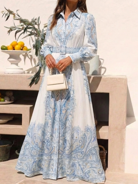 Sierra | High Neck Printed Long Sleeve Maxi Dress