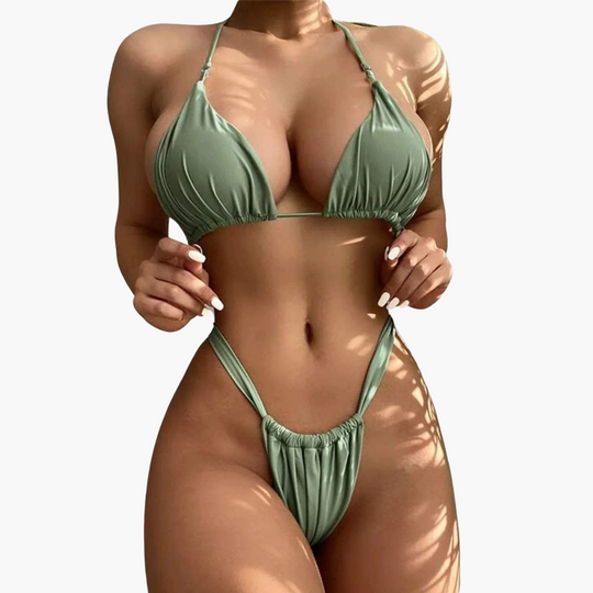 Women’s Micro Bikini Set with Triangle Top and Ruched Design