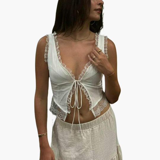 Women’s V-Neck Top with Lace Trim