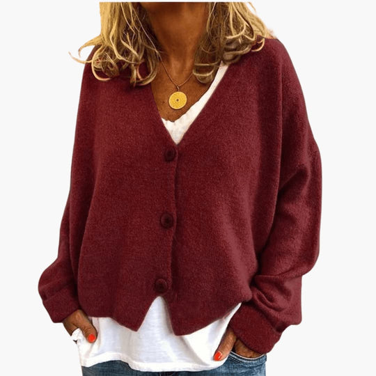 Women's Knitted Button Cardigan with V-Neckline and Long Sleeves