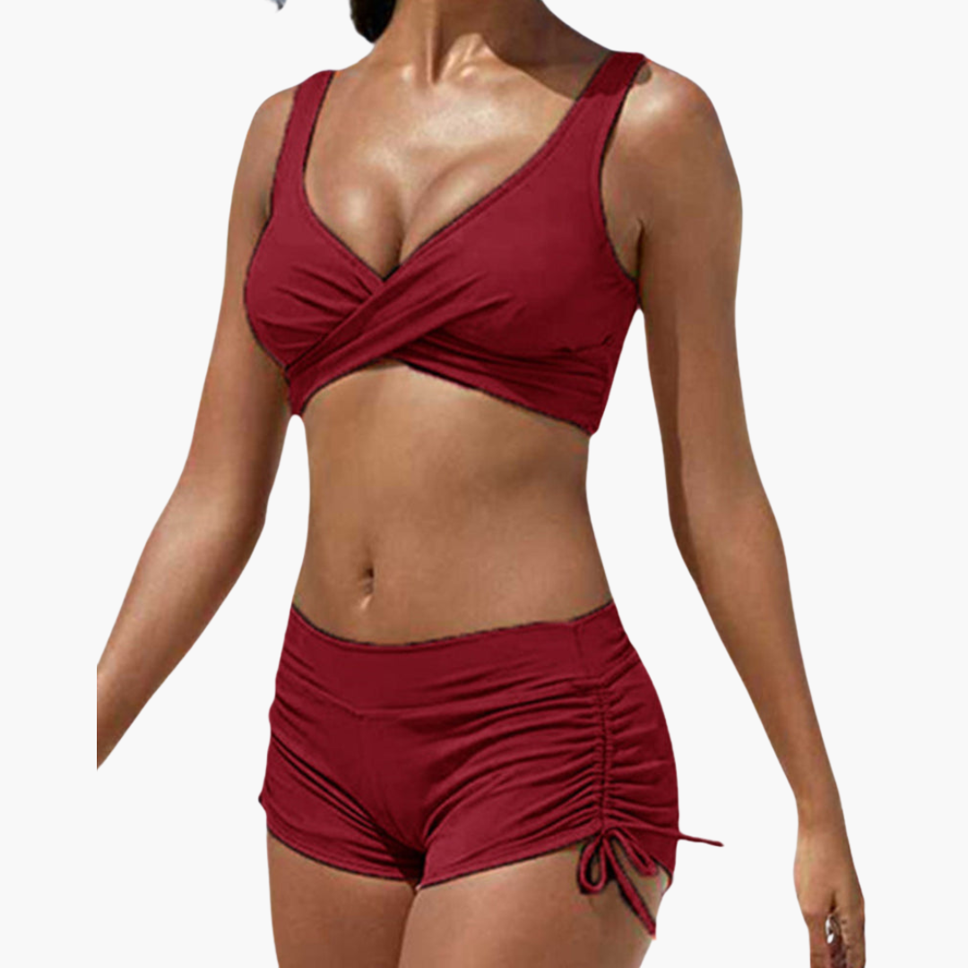 Women’s Swimwear Set with Twist-Front Top and Drawstring Shorts