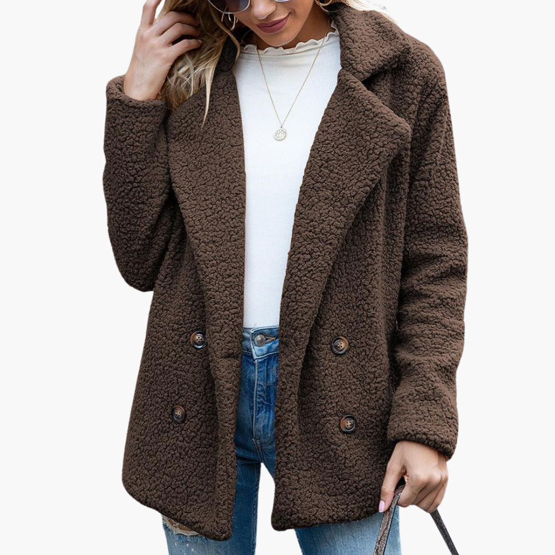 Women’s Oversized Faux Fur Jacket with Lapel Collar and Relaxed Fit