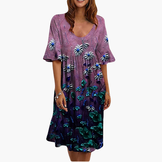 Women's Boho Dress with Flutter Sleeves and Floral Print
