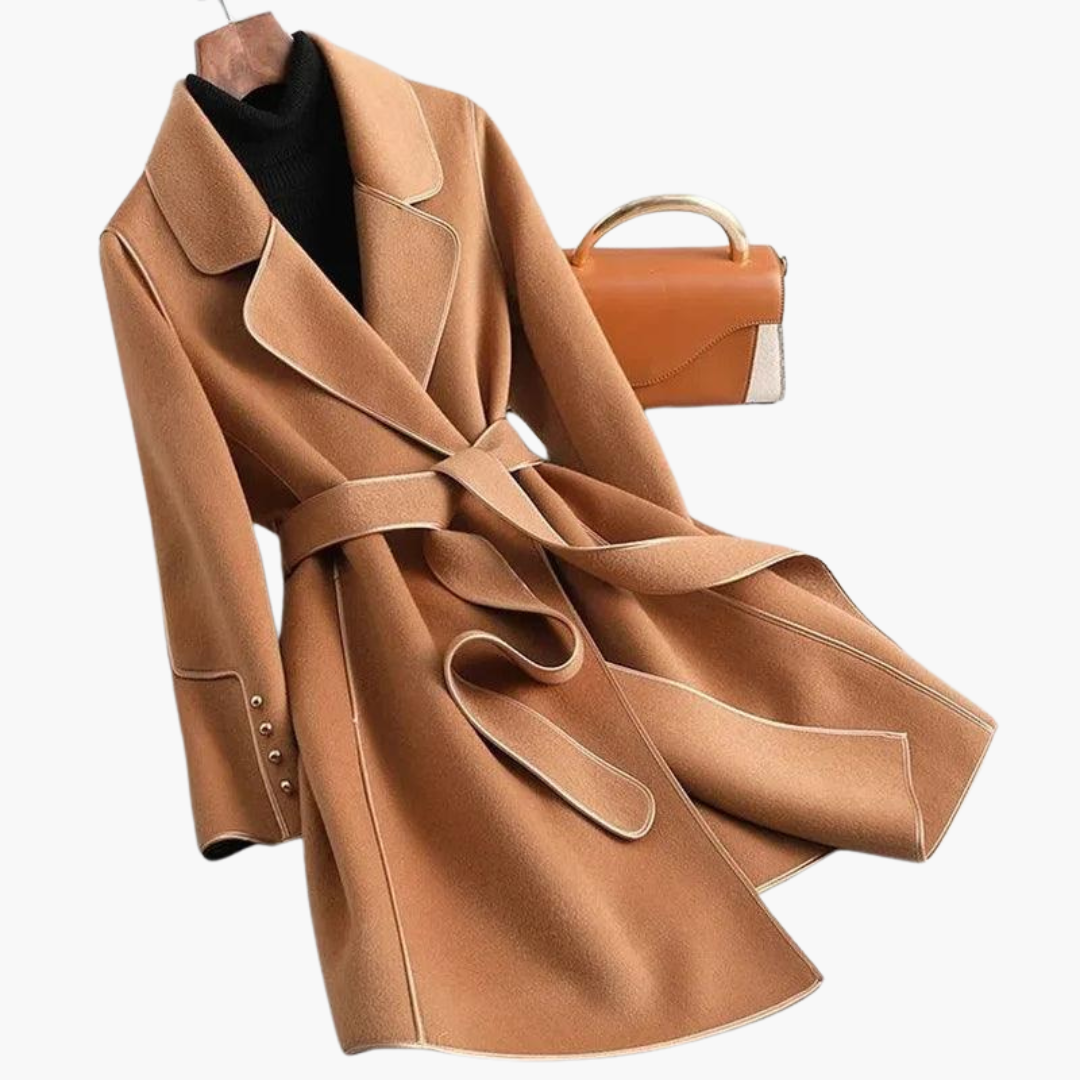 Women’s Double - Breasted Trench Coat with Wool - Blend Wrap and Tailored Fit