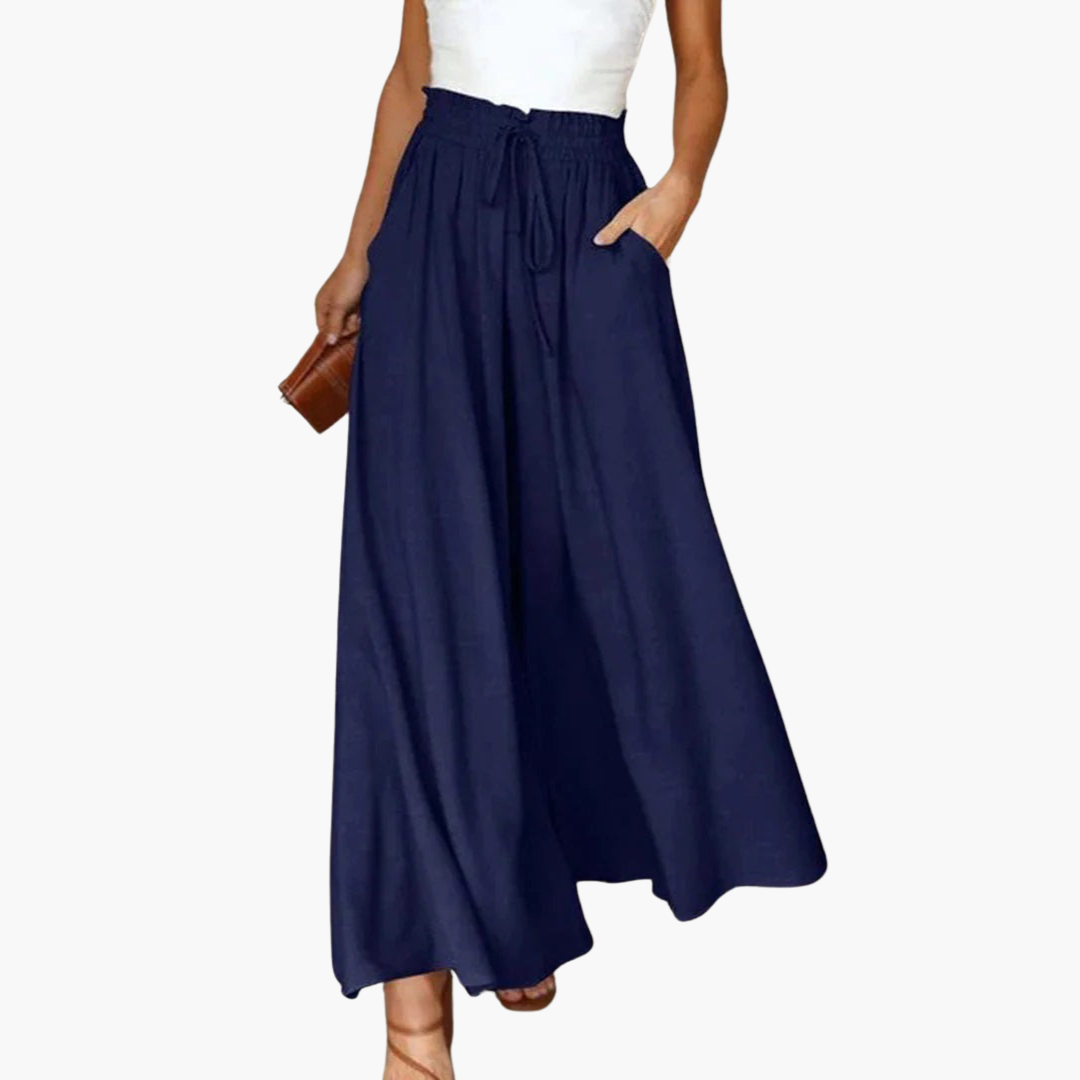 Women’s Wide-Leg Trousers with High Waist and Elastic Waistband