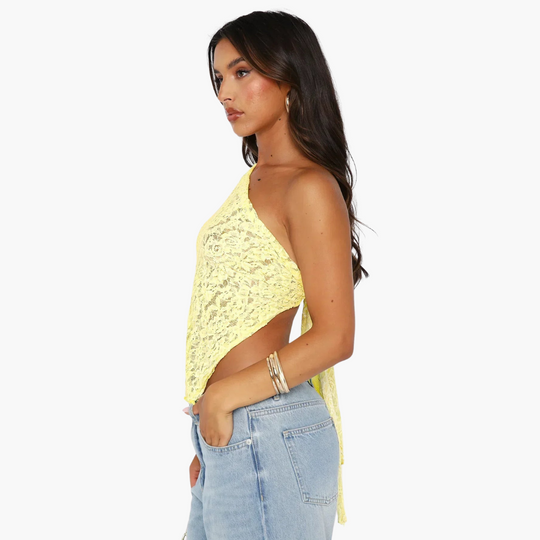 Women’s One-Shoulder Top with Lace and Asymmetric Design